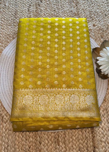 Yellow Banarasee Chanderi  Saree - Banaras
