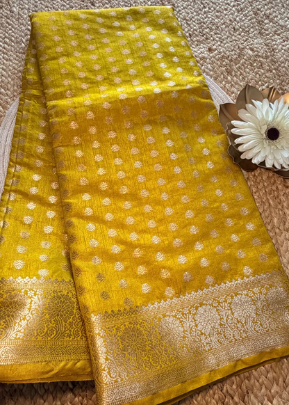 Yellow Banarasee Chanderi  Saree - Banaras