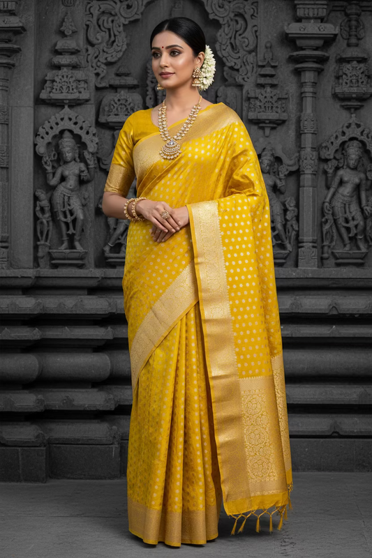Yellow Banarasee Chanderi  Saree - Banaras