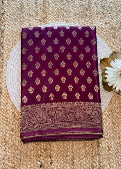 Winish Maroon Chinon Silk Saree - Banaras