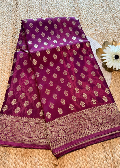 Winish Maroon Chinon Silk Saree - Banaras