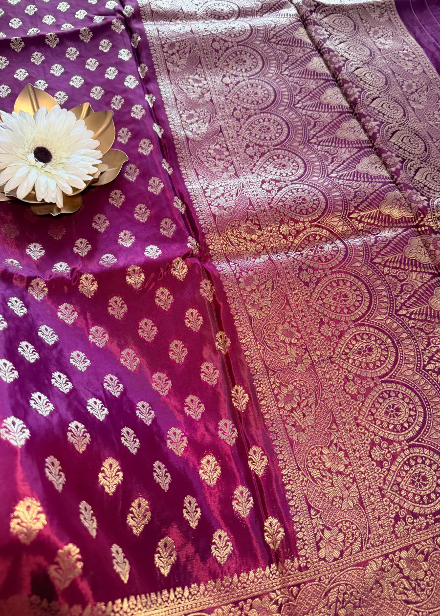 Winish Maroon Chinon Silk Saree - Banaras