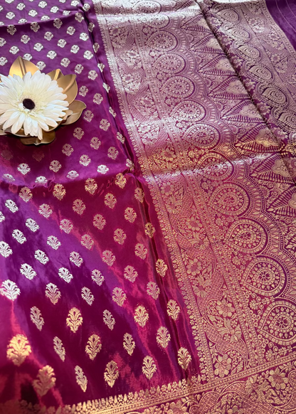 Winish Maroon Chinon Silk Saree - Banaras