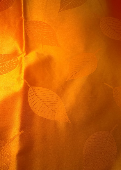 Yellow Leaf Design Semi Silk Saree - Banaras