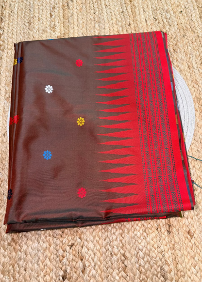 Brown And Red Berhampuri Inspired Semi Silk- Bengal