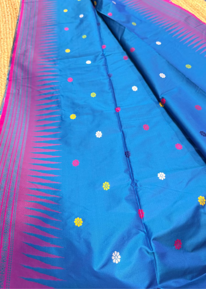 Blue and Purple Berhampuri Inspired Semi Silk - Bengal