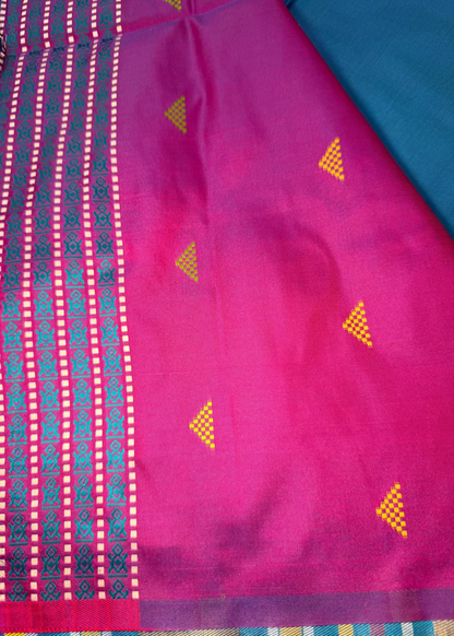 Blue and Purple Berhampuri Inspired Semi Silk - Bengal