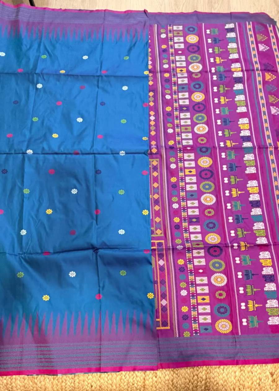 Blue and Purple Berhampuri Inspired Semi Silk - Bengal