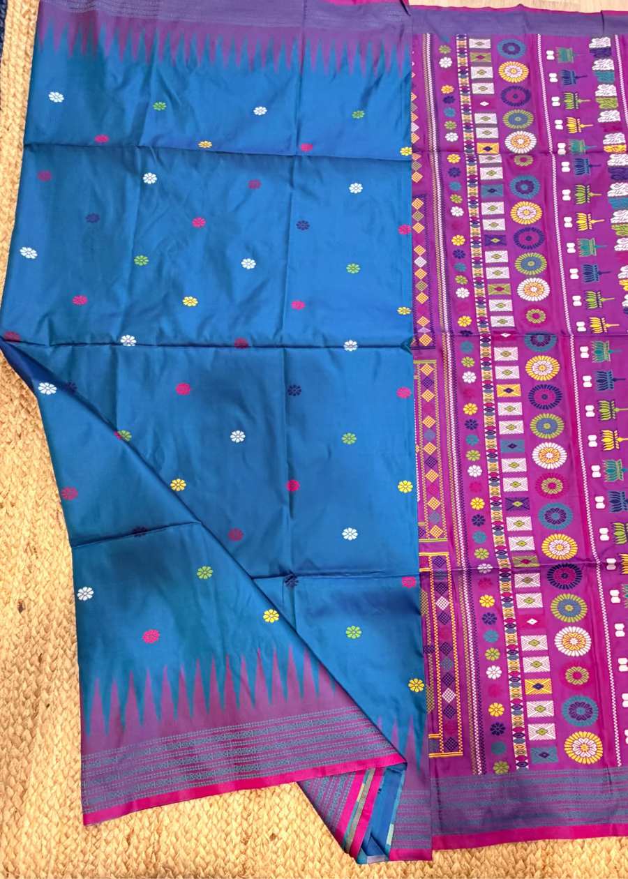Blue and Purple Berhampuri Inspired Semi Silk - Bengal