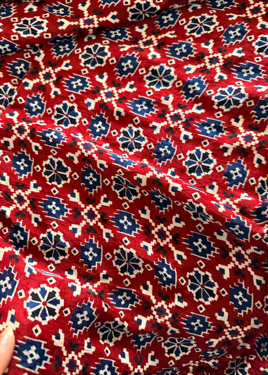 Dark Peach Colour Bandhni Modal Silk With Mirror Work- Gujarat