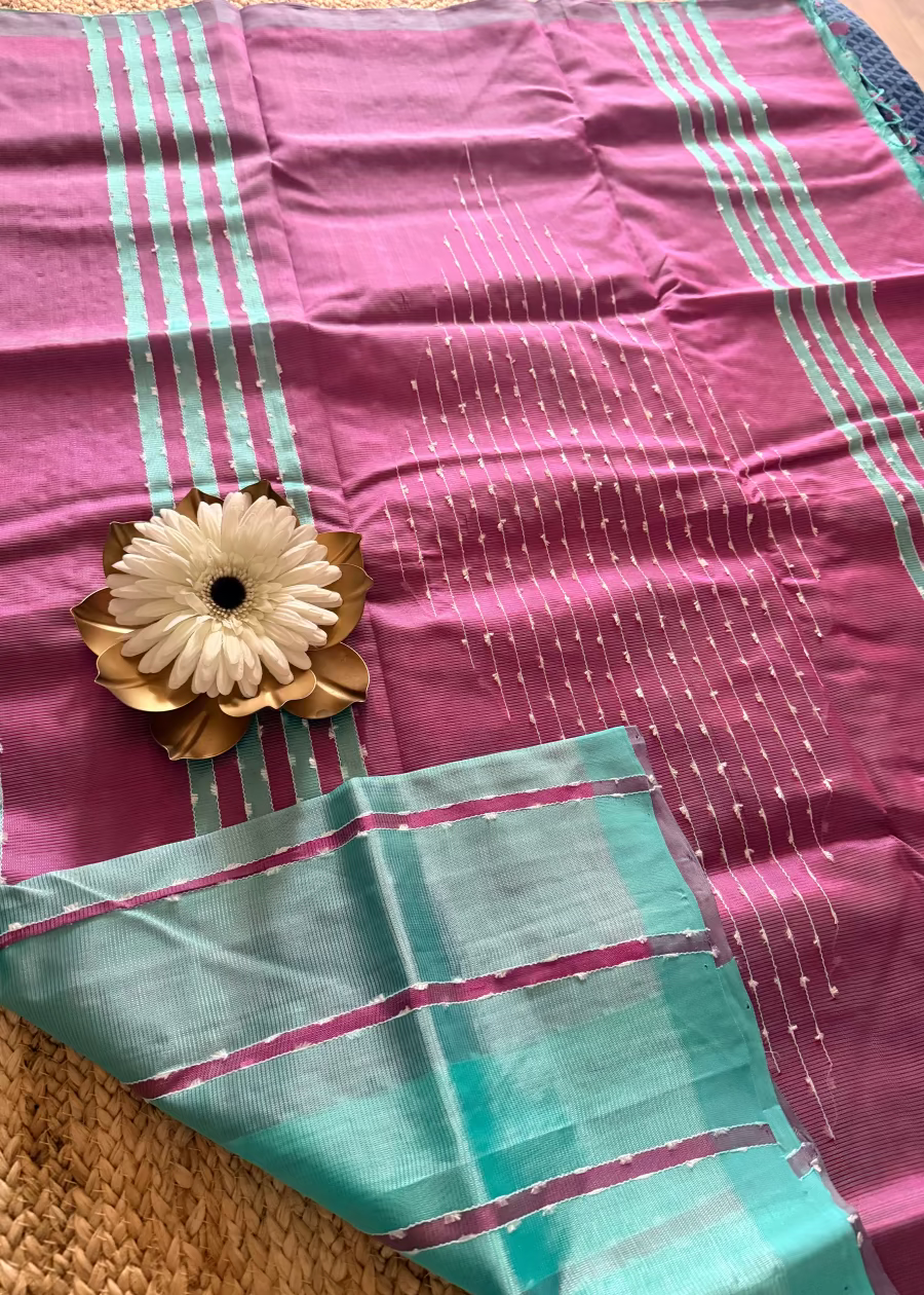 Jute Line Mangalgiri Cotton Silk Saree- Andhra