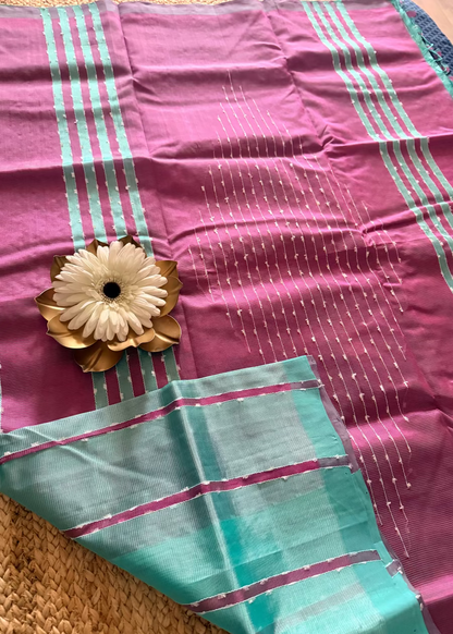 Jute Line Mangalgiri Cotton Silk Saree- Andhra