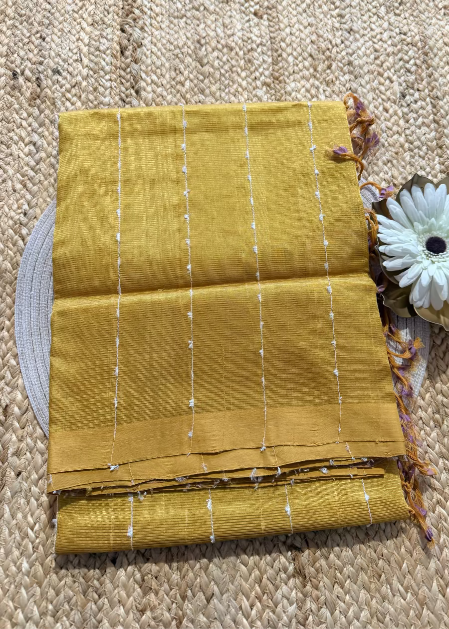 Mustard Yellow and Lavender Mangalgiri Cotton Silk Saree- Andhra