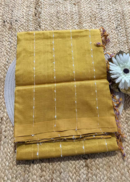 Mustard Yellow and Lavender Mangalgiri Cotton Silk Saree- Andhra