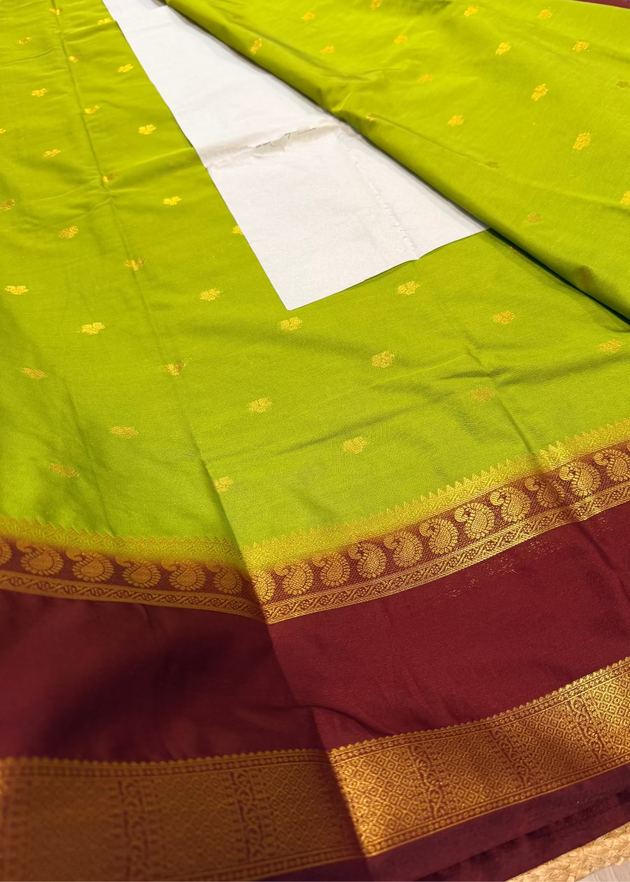 Leaf Green & Brown Blended Mysore Silk Saree - Karnataka.