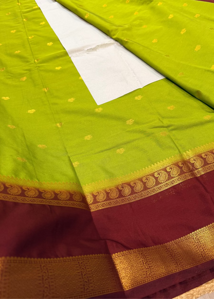Leaf Green & Brown Blended Mysore Silk Saree - Karnataka.