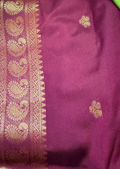 Leaf Green & Brown Blended Mysore Silk Saree - Karnataka.