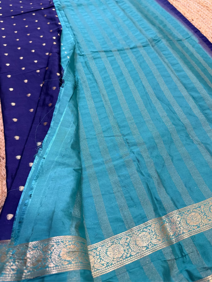 Teal and Navy Blue Blended Mysore Silk Saree - Karnataka