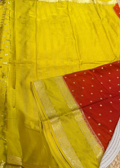 Brick Red and Lemon Yellow Blended Mysore Silk Saree - Karnataka