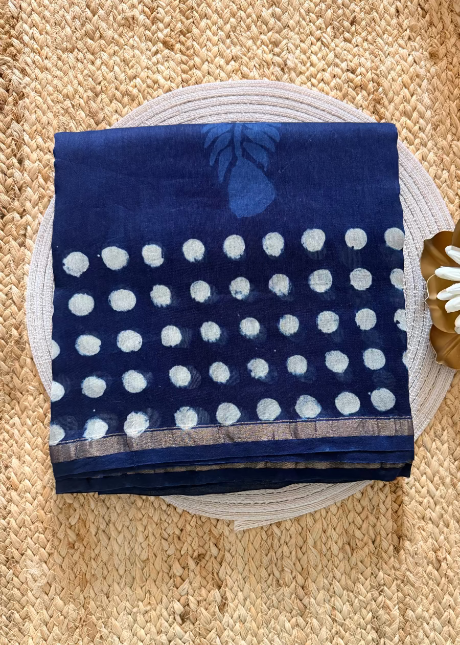Indigo Colour Chanderi Block Printed  Saree - Jaipur