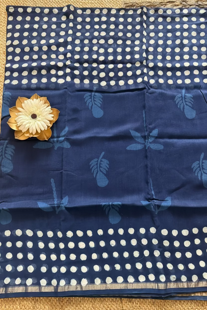 Indigo Colour Chanderi Block Printed  Saree - Jaipur