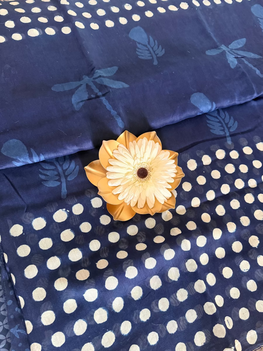 Indigo Colour Chanderi Block Printed  Saree - Jaipur