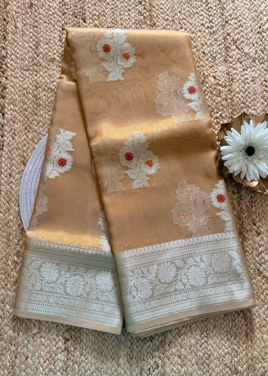 Golden Tissue Semi Silk Saree - Banaras