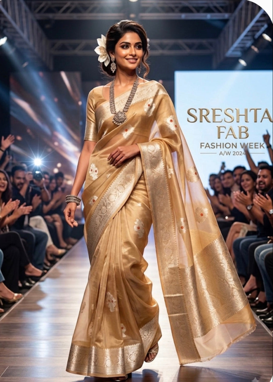 Golden Tissue Semi Silk Saree - Banaras