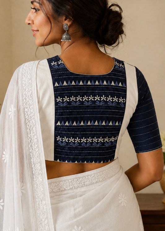 Blue And Offwhite Blouse- Size 40