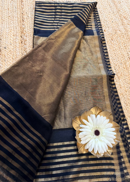 Black and Golden Maheshwari Silk Saree - MP