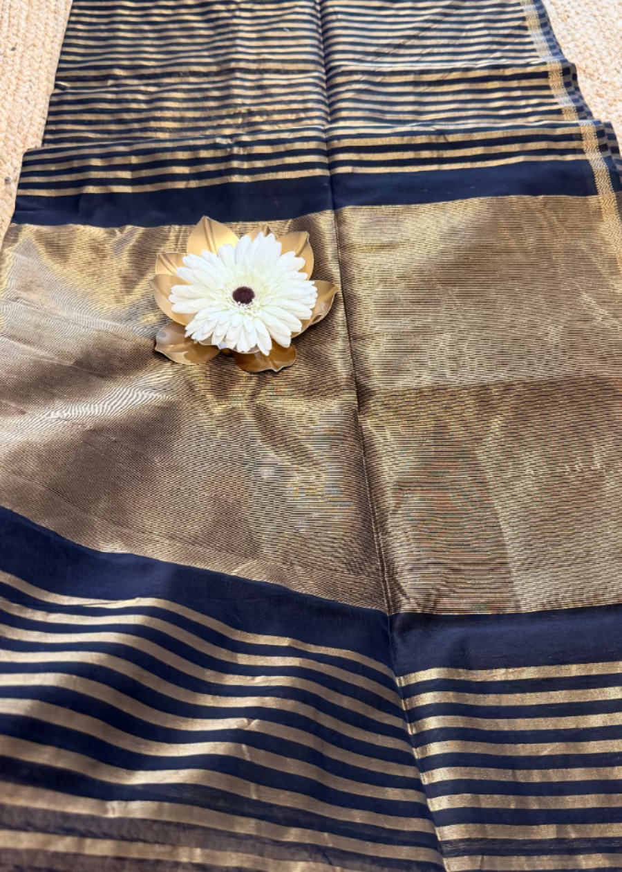 Black and Golden Maheshwari Silk Saree - MP