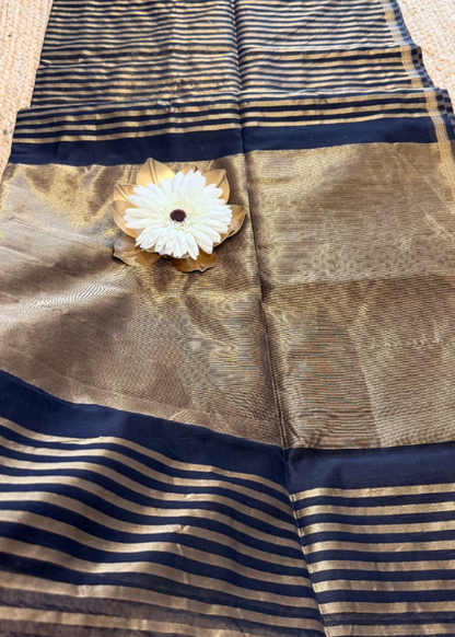 Black and Golden Maheshwari Silk Saree - MP