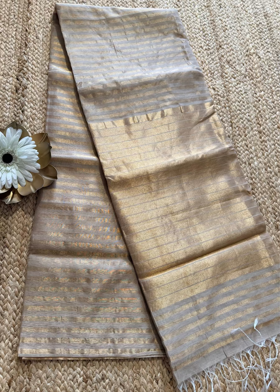 Beige and Golden Maheshwari Silk Saree - MP