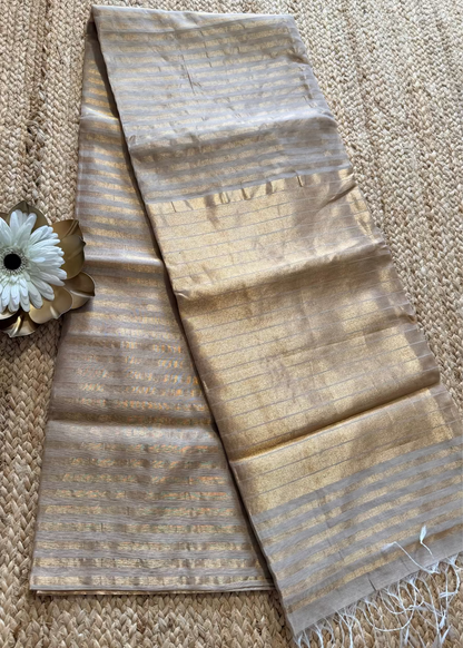 Beige and Golden Maheshwari Silk Saree - MP