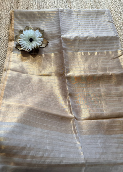 Beige and Golden Maheshwari Silk Saree - MP