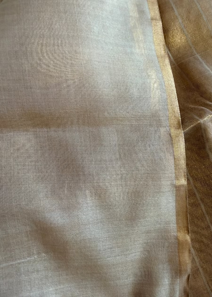 Beige and Golden Maheshwari Silk Saree - MP