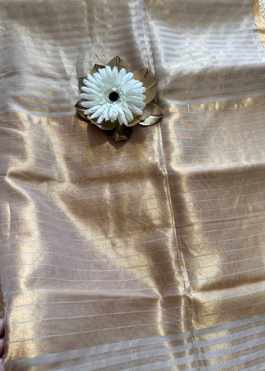 Beige and Golden Maheshwari Silk Saree - MP