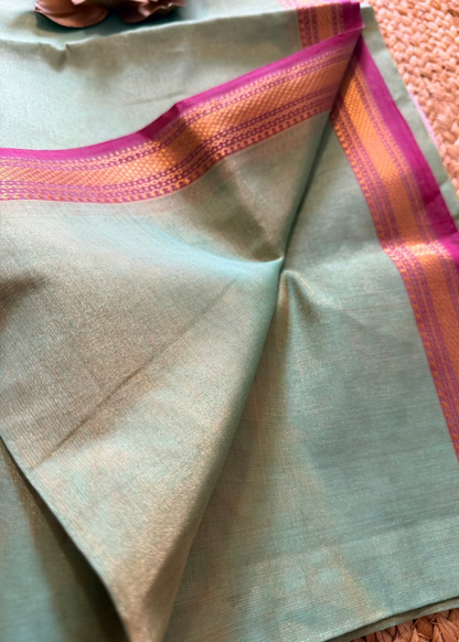 Sage Green and Majenta Maheshwari Tissue Silk Saree - MP