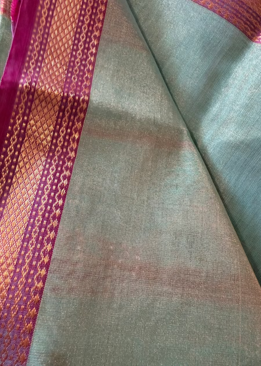 Sage Green and Majenta Maheshwari Tissue Silk Saree - MP
