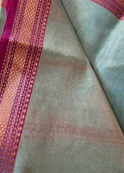Sage Green and Majenta Maheshwari Tissue Silk Saree - MP