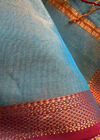 Blue and Majenta Maheshwari Tissue Silk Saree - MP