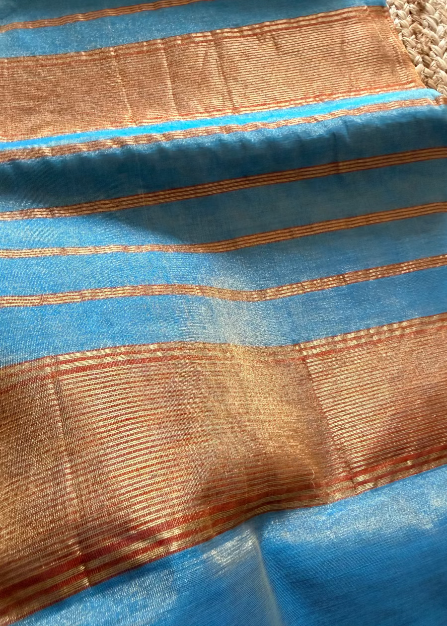 Blue and Majenta Maheshwari Tissue Silk Saree - MP