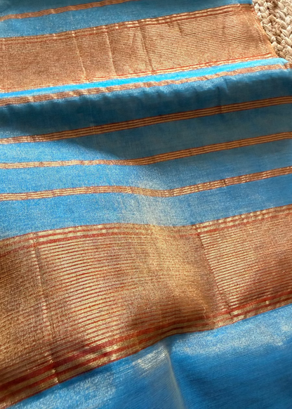 Blue and Majenta Maheshwari Tissue Silk Saree - MP