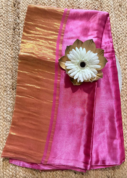 Pink and Golden Modal Silk Saree - MP