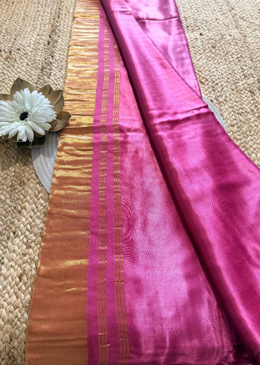 Pink and Golden Modal Silk Saree - MP