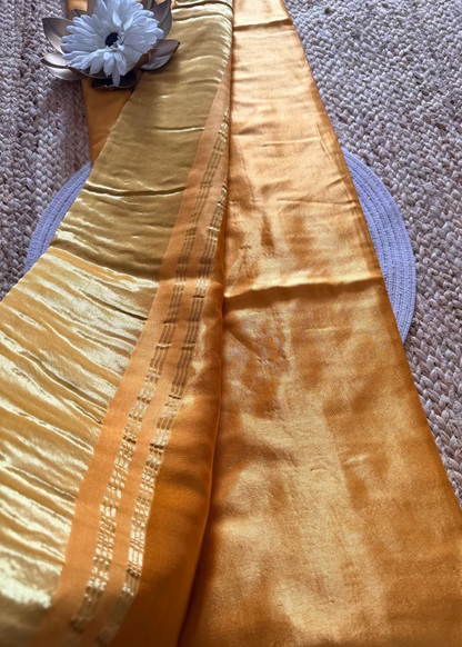 Yellow and Golden Modal Silk Saree - Gujarat