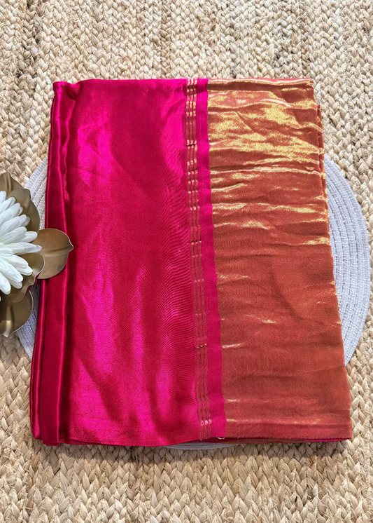 Pinkish Red Modal Silk Saree - Gujarat