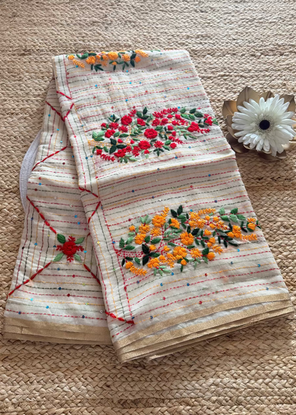Cream Cotton Silk  With Boullion Work- Bengal