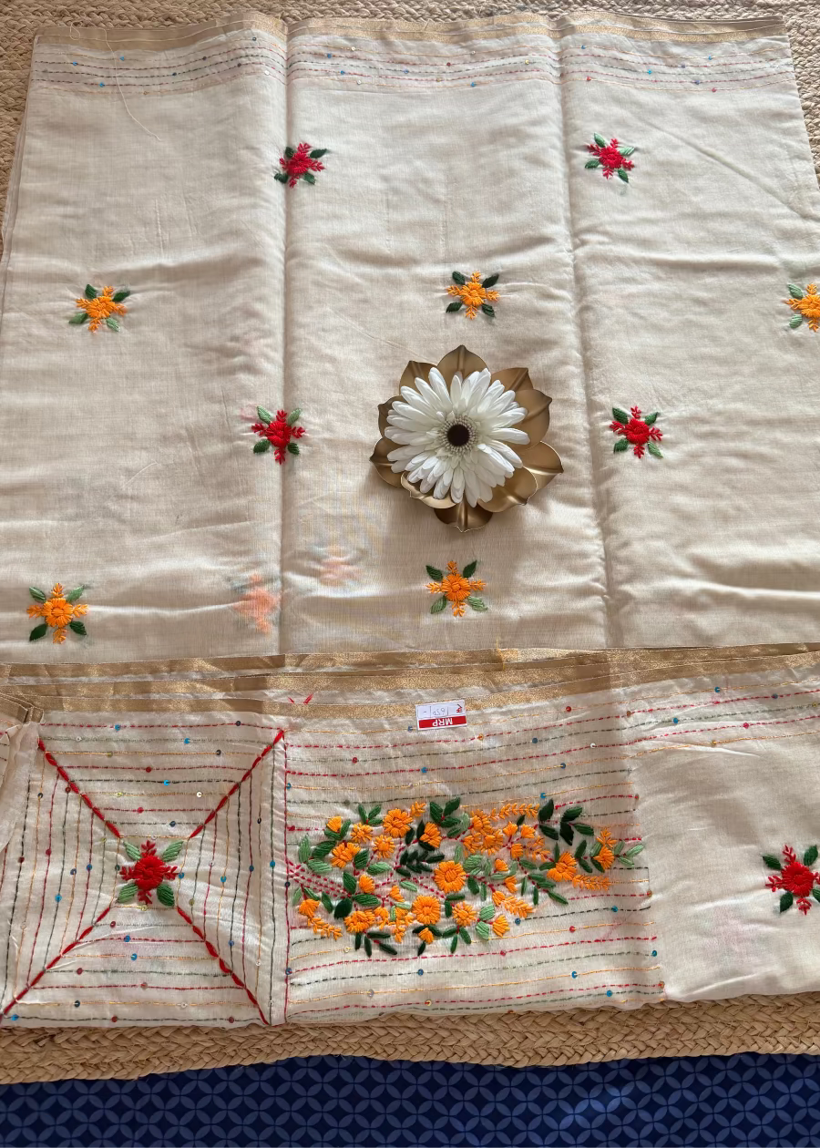 Cream Cotton Silk  With Boullion Work- Bengal