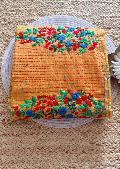 Mustard Yellow Cotton Silk With Bouillion Work- Bengal